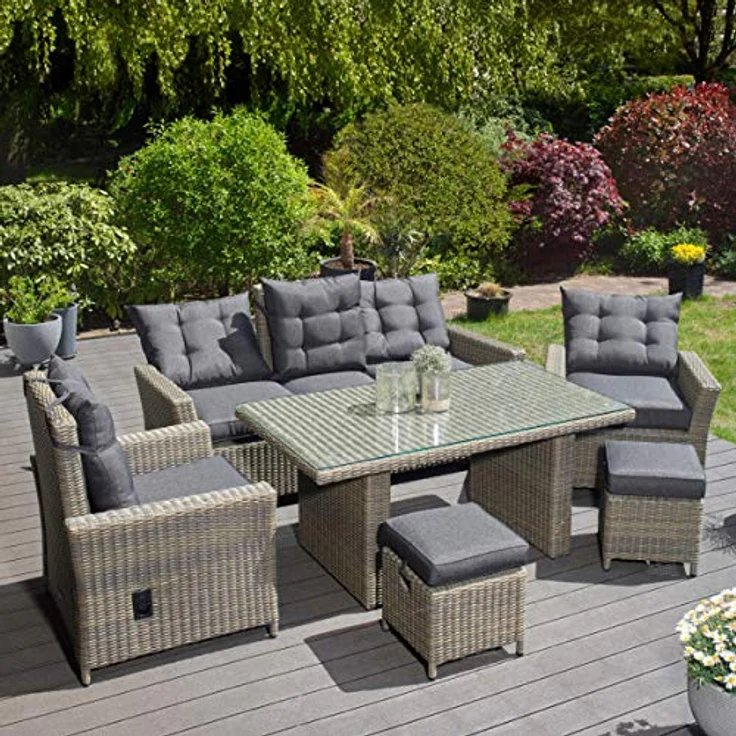 Asti Dininglounge, Polyrattan, braun, für 7 Personen – Bild 4