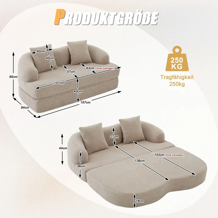 ZUBALIYA Schlafsofa 84x65 cm, mit LED - Beleuchtung, mit Chenille - Bezug, modular aufgebaut, mit Schaumstoffpolsterung – Bild 6