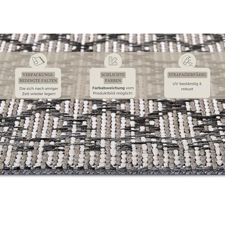 Hanse Home Vanti In- & Outdoor Teppich Wetterfest – Modernes Muster, Wasserfest robuster Aussenteppich Flachgewebe für Garten, Balkon, Terrasse, Wohnzimmer – Beige Grau, 63x120cm – Bild 3