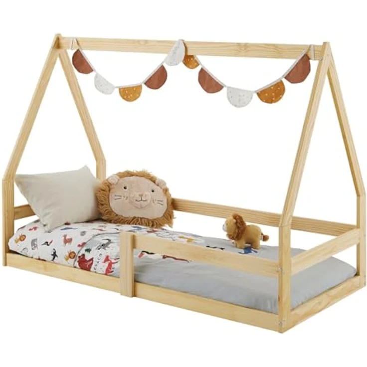 IDIMEX Hausbett TAMI Kinderbett in Hausform, 70x140 cm, Natur, Kiefernholz Kinderbett mit Rausfallschutz, ideal zum Schlafen und Spielen, Bodenbett, Montessori – Bild 8