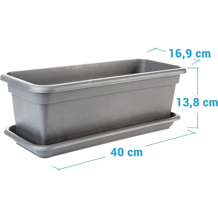 2friends Blumenkasten 3er-Pack Balkon Blumenkasten Set 40cm mit Untersetzer, Blumenkasten in Anthrazit – Bild 2