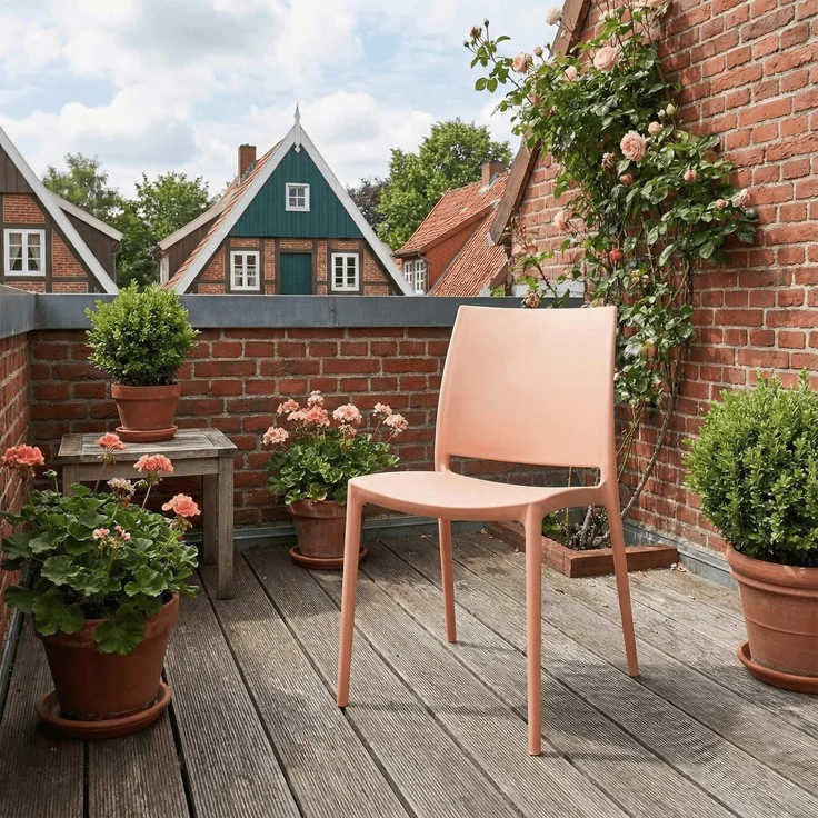 CLP 2er Set Gartenstühl Meton mit Lehne stapelbar wetterfest UV-beständig bis 150 kg,pfirsich – Bild 3