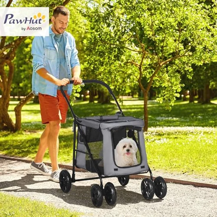 PawHut Hundebuggy Hundetrolley inkl. Kissen, klappbar, Hundewagen, (1-tlg), Hundebuggy – Bild 3