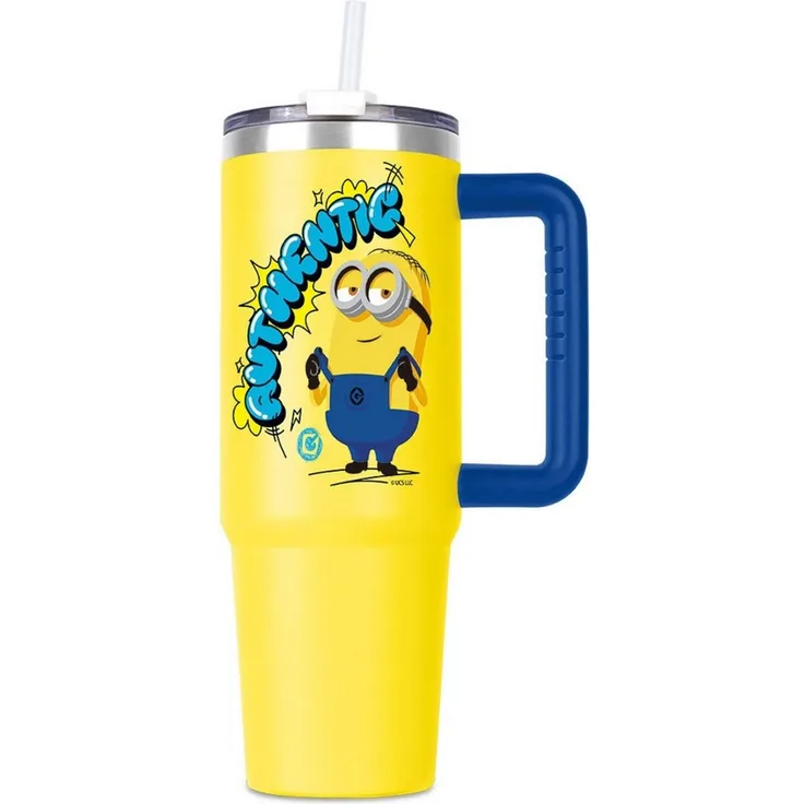 BerlingerHaus Becher Minions Isolier-Trinkbecher 1 L, Edelstahl, Thermobecher mit Strohhalm & Deckel