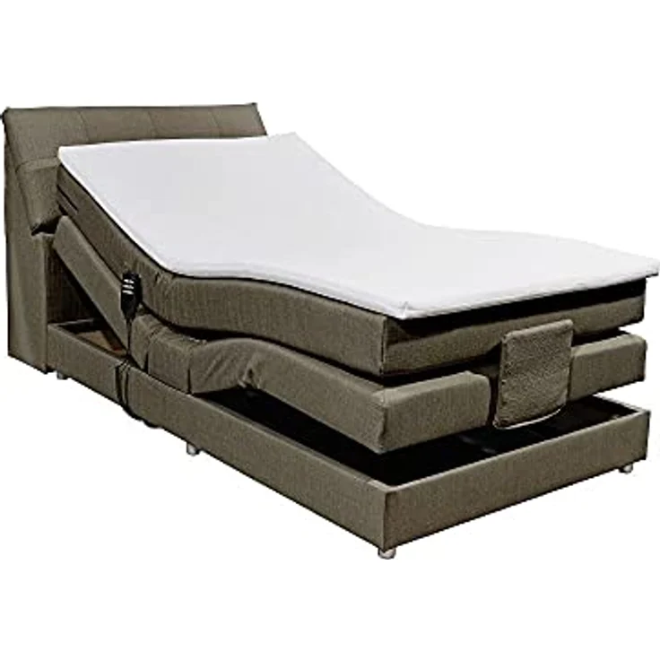 Lomadox Boxspringbett CONCORD3M-09, elektrisch verstellbar, 120x200 cm, 7-Zonen-Tonnentaschenfederkern, Artemis 1 Ivory creme – Bild 2
