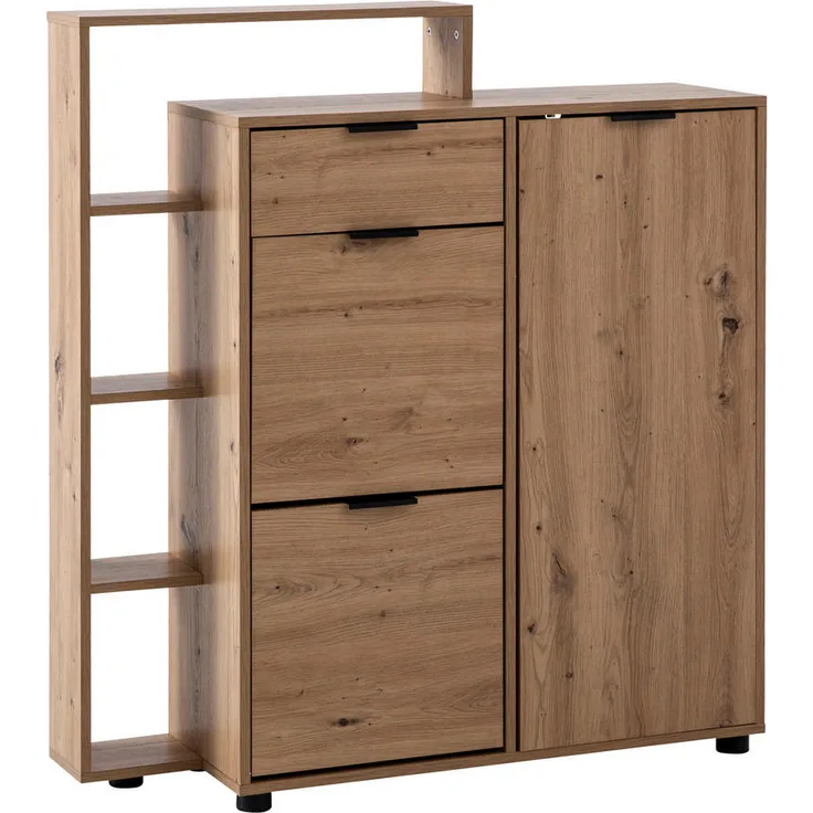 MID.YOU Schuhschrank Eiche, stehend, Metall, 2 Fächer, 98x110x30 cm, Garderobe, Schuhaufbewahrung