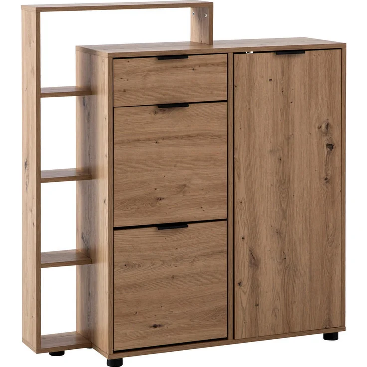 MID.YOU Schuhschrank Eiche, stehend, Metall, 2 Fächer, 98x110x30 cm, Garderobe, Schuhaufbewahrung