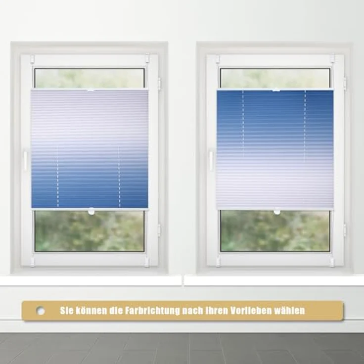 Buseu Plissee mit Farbverlauf 60x130cm (BxH), klemmfix ohne Bohren, blickdicht und lichtdurchlässig, blau-weiß – Bild 4