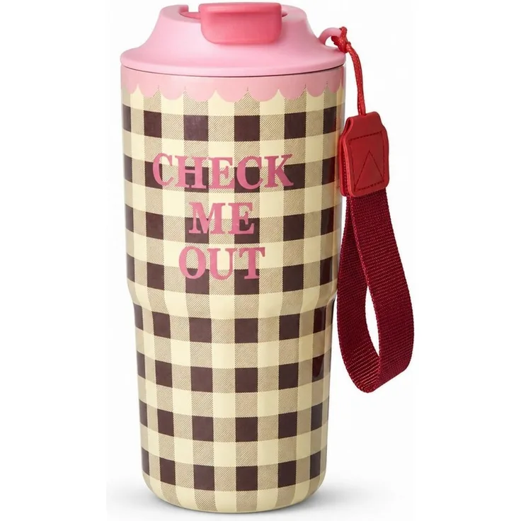 rice Thermobecher RICE Thermobecher Check Me Out 550 ml pink kariert, 1-tlg, Edelstahl, Schraubverschluss