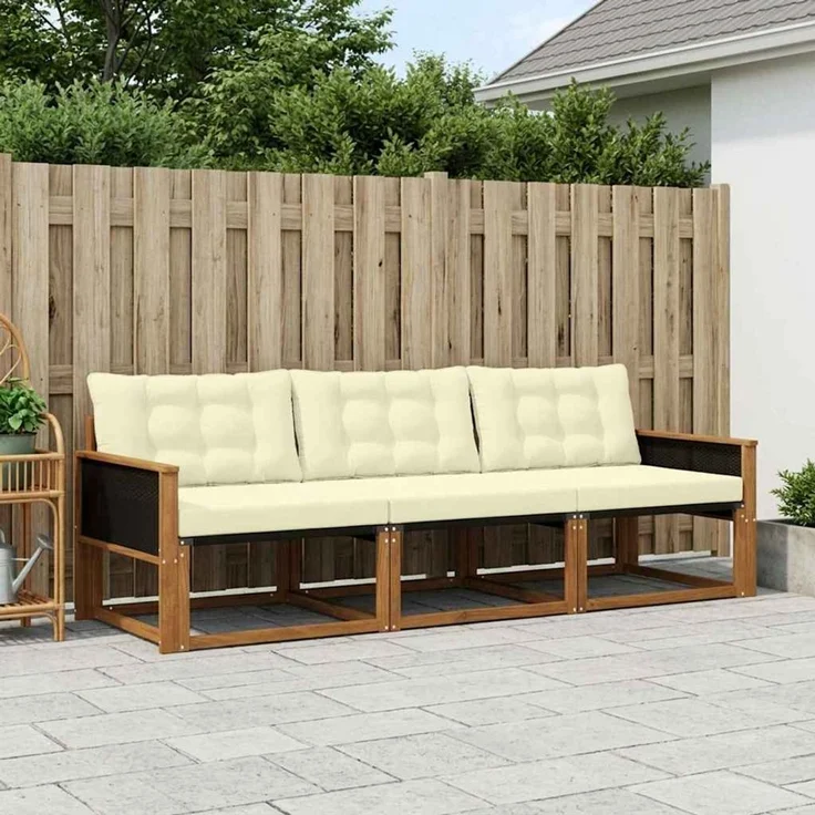 vidaXL Outdoor-Sofagarnitur 3 stk. 3-Sitzer Natur und Creme 3381206 – Bild 1