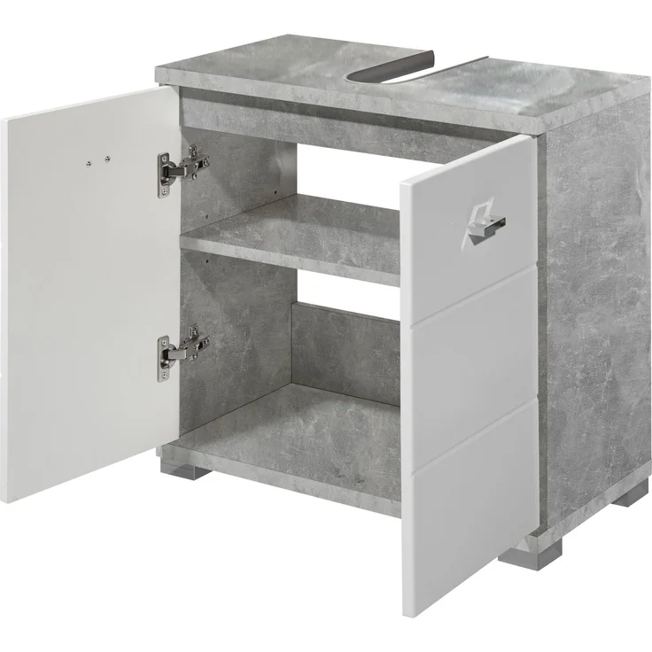 Waschbeckenunterschrank >Peter< in Weiß Hochglanz aus MDF - 60x57x31cm (BxHxT) – Bild 4