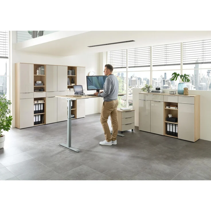 Komplettbüro SANTORIN IV Riva Eiche & Glas Cashmere 10-teilig – Bild 3