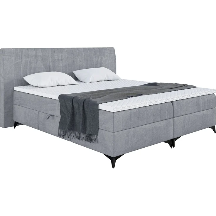 MEBLINI Boxspringbett NANI 140x200cm - H3B/Grau Samt - mit Bettkasten - Polsterbett - Doppelbett mit Topper & Bonellfederkern-Matratze – Bild 2