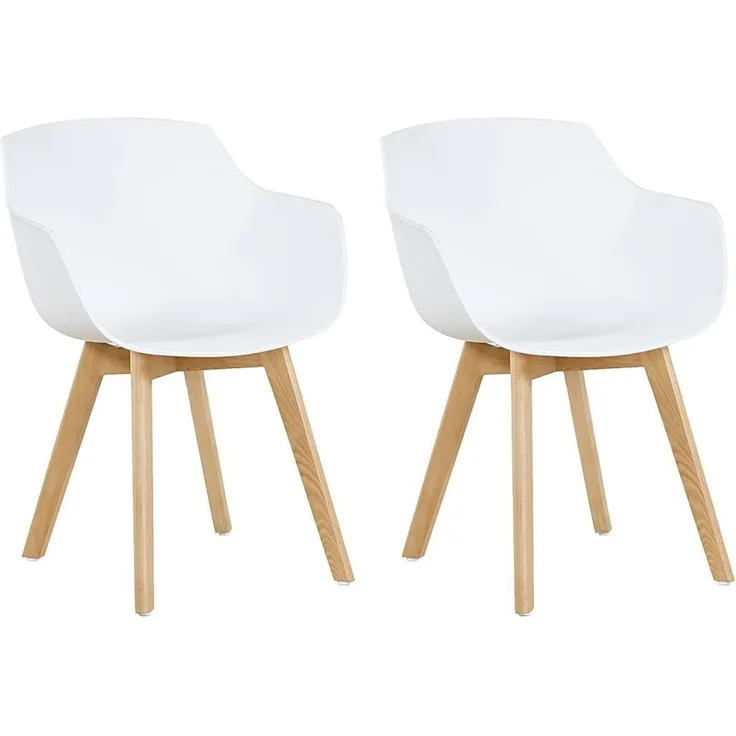 H. J WeDoo 2er-Set Wohnzimmerstuhl Esszimmerstuhl mit Armlehne und Buchenholz Retro Design Stuhl für Büro Lounge Küche Wohnzimmer (Weiß)