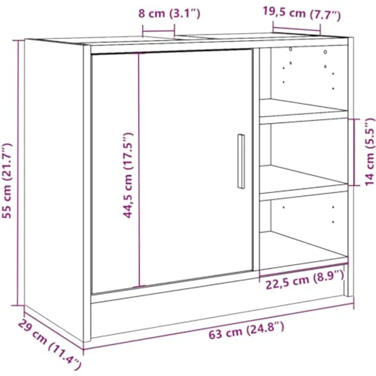 vidaXL Waschbeckenunterschrank Betongrau 63x29x55 cm Holzwerkstoff 848132 – Bild 4