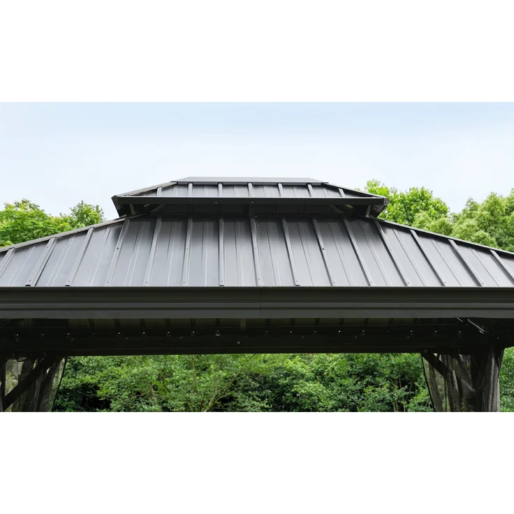 LECO Hardtop-Pavillon HELENA, Aluminiumgestell anthrazit, Stahlblechdach anthrazit, Polyamid-Mückennetze, 3,65x3 m – Bild 5