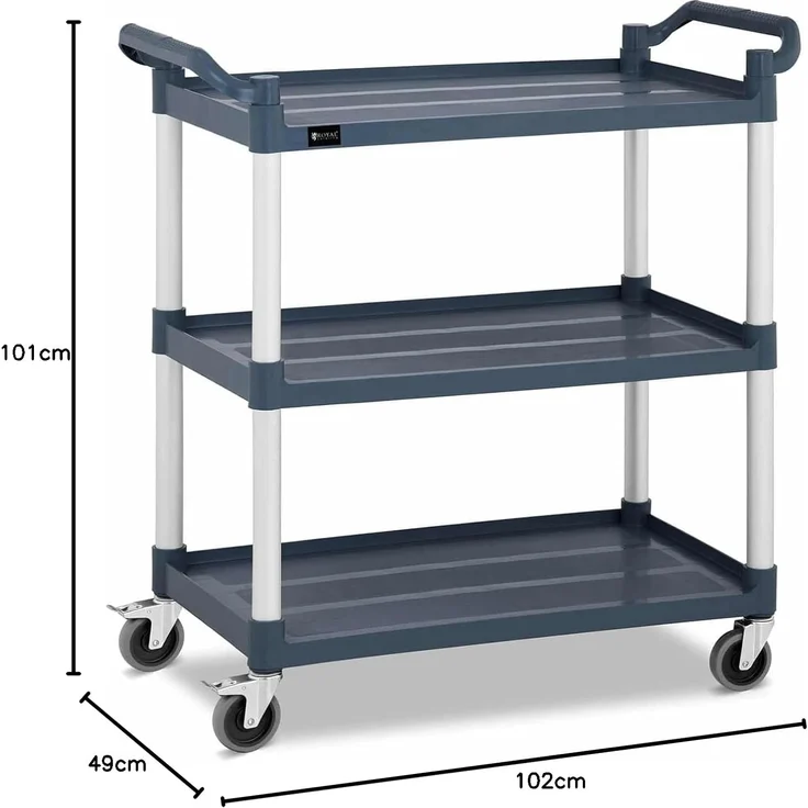 Royal Catering Servierwagen 3 Borde Teewagen Küchenwagen Gastro 4 Räder bis 150 kg Transportwagen, verschiedene Größen – Bild 6