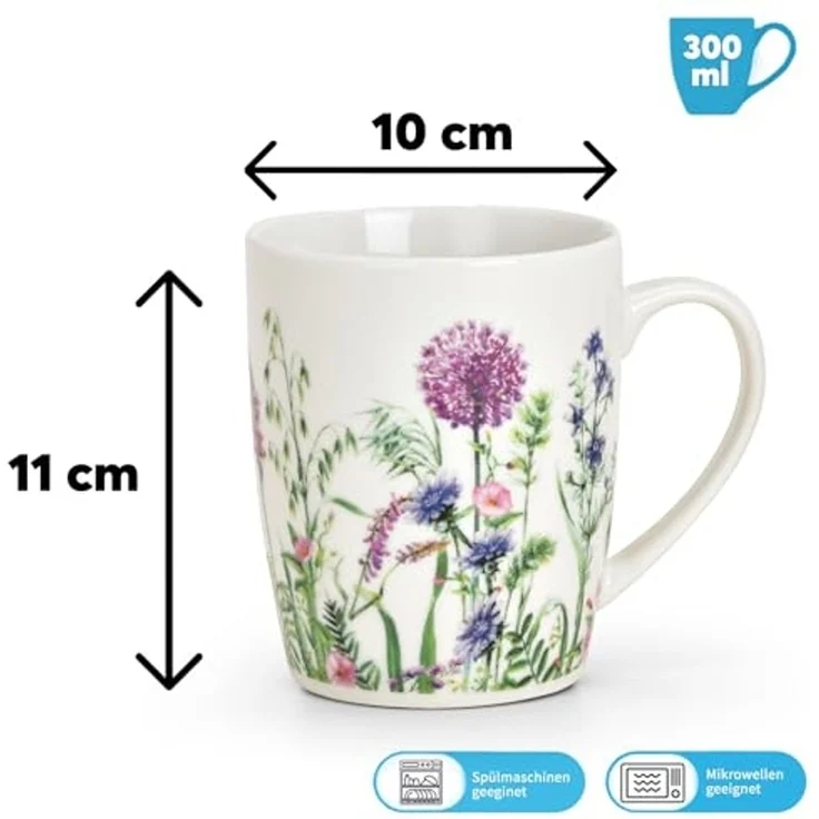 matches21 HOME & HOBBY Tasse Kaffeetassen 2er Set Blumen Bienen Frühling Sommer, 2-tlg, Porzellan, Tee Kaffee-Becher, Vintage, weiss bunt, 300 ml – Bild 2