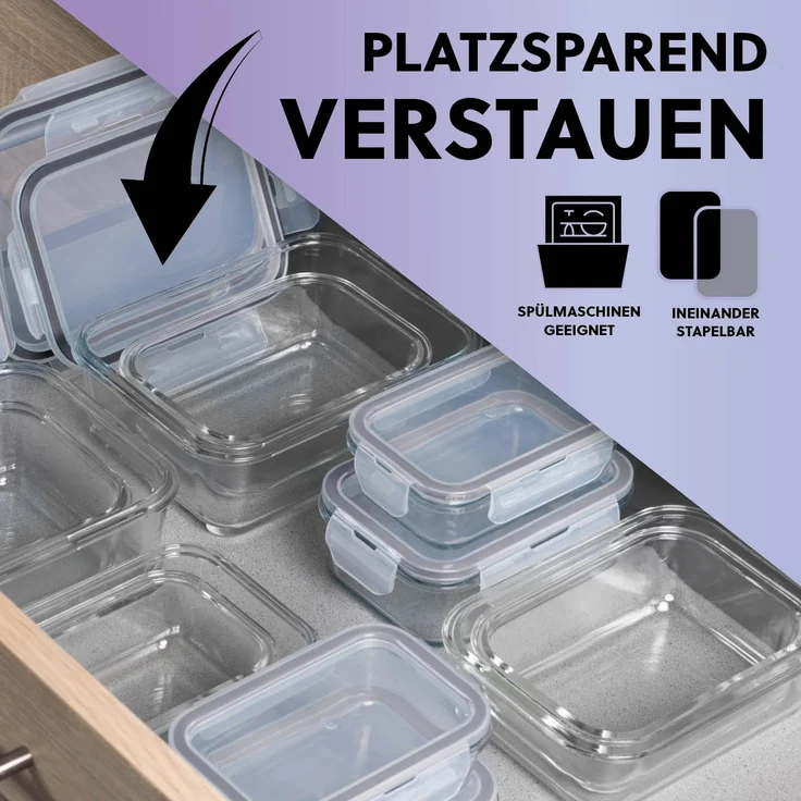 GOURMETmaxx Frischhaltedose, Glas, (12-tlg), lang-anhaltendes Aroma perfekt für gekochte Speisen, Snacks etc. – Bild 8