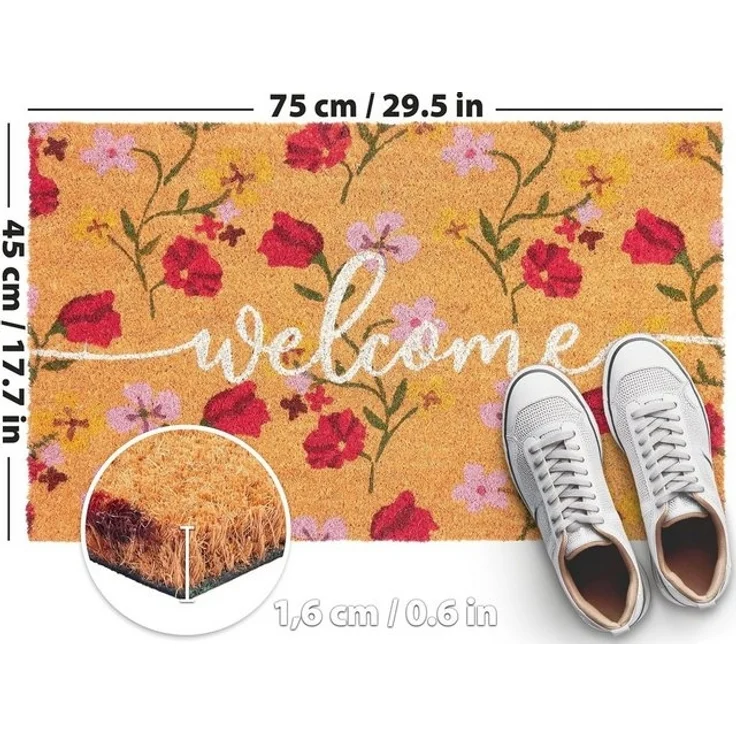 BRUBAKER Fußmatte Welcome mit Blumen Rosa und Rot - Schmutzfangmatte, Rechteckig, Höhe: 15 mm, Fußmatte für Außen und Innen - Wetterfest und Rutschfest - 45 x 75 cm – Bild 4