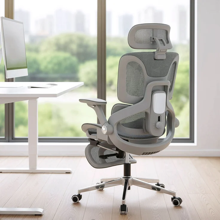 MELAYR, Ergonomischer Bürostuhl, Mesh-Computersessel mit separatem Rücken, Lendenstütze, 74 x 67 x 132 cm, Grau – Bild 4