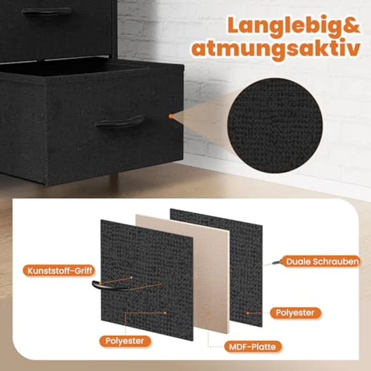 Sweetcrispy Kommode für Schlafzimmer, breite Schublade Kommode, 7 Stoffschubladen mit Griffen, Schrank, TV Stand für Schlafzimmer, Schrank, Wohnzimmer, Kinderzimmer – Bild 6