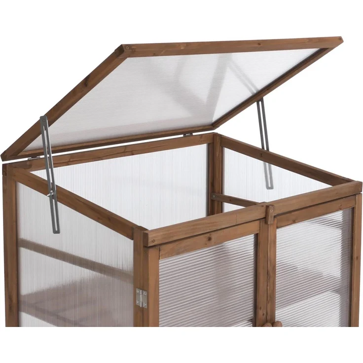 Gewächshaus HWC-Q13, Treibhaus Anzuchthaus Frühbeet Fenster verstellbar Holz FSC®-zertifiziert 110x76x57cm ~ dunkelbraun – Bild 5