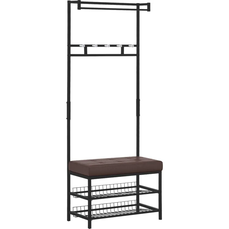Faumrta Garderobenständer mit Bank Kleiderständer Schuhregal Metall 2 Schuhablagen Sitzfläche 72,5x35x180cm für Flur & Eingangsbereich725CM*35CM*180CMSchwarzMetall