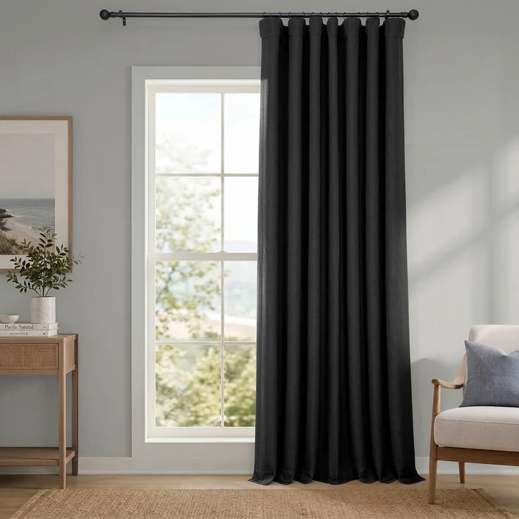 HPD Half Price Drapes Verdunkelungsvorhänge aus Leinenimitat, 244 cm lang, extrabreit, luxuriöse Leinenvorhänge für Schlafzimmer und Wohnzimmer (1 Paneel), 254 x 244 cm, Essential Black