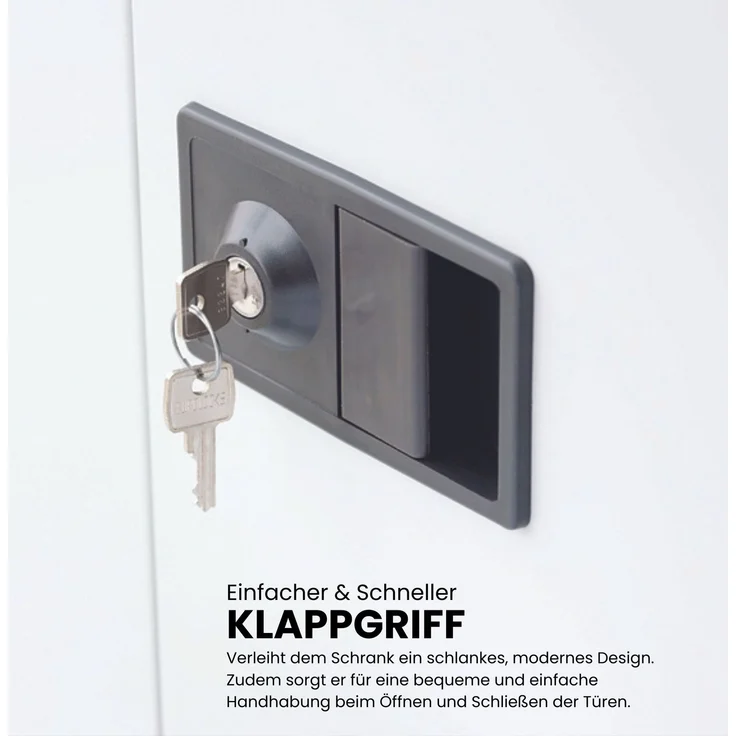 BISLEY Universal Flügeltürenschrank abschließbar - Stahlschrank mit 3-Punkt-Schloss & Flügeltüren - Aktenschrank aus Metall mit 1 Fachboden für 2 Ordnerhöhen - Farbe: lichtgrau, E402A01-645 – Bild 2