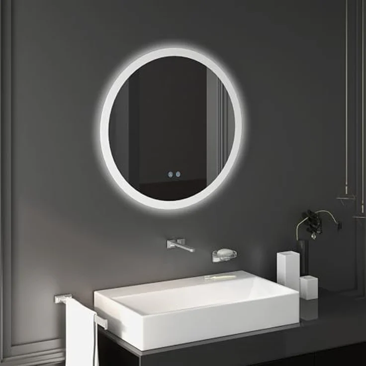 Kleankin Badspiegel mit Beleuchtung, LED-Wandspiegel mit 3 Lichtfarben, Anti-Beschlag, Ø70 x 3 cm, Weiß/Silber – Bild 2