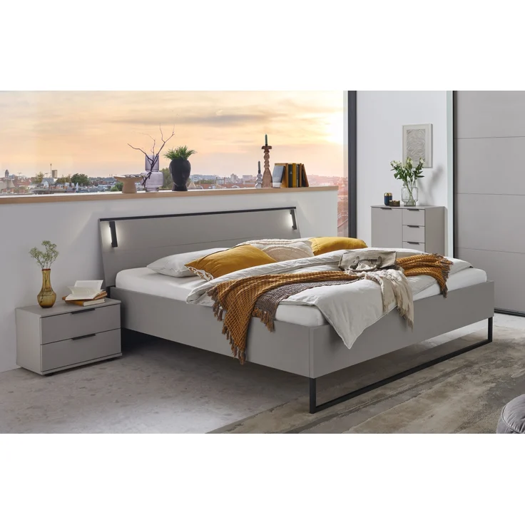 Bettanlage >Tilburg< (4tlg. ) Bett 168x92x210, Nachtkommoden, Kommode, Saharagrau/Grafit – Bild 1