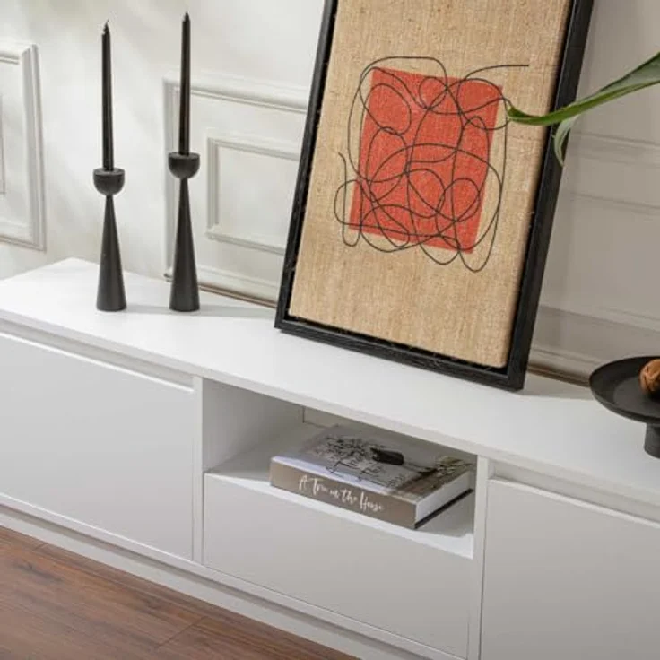 Calicosy TV-Möbel, Weiß, Lowboard aus Holzwerkstoff mit viel Stauraum, 29.5x42x160 cm – Bild 7