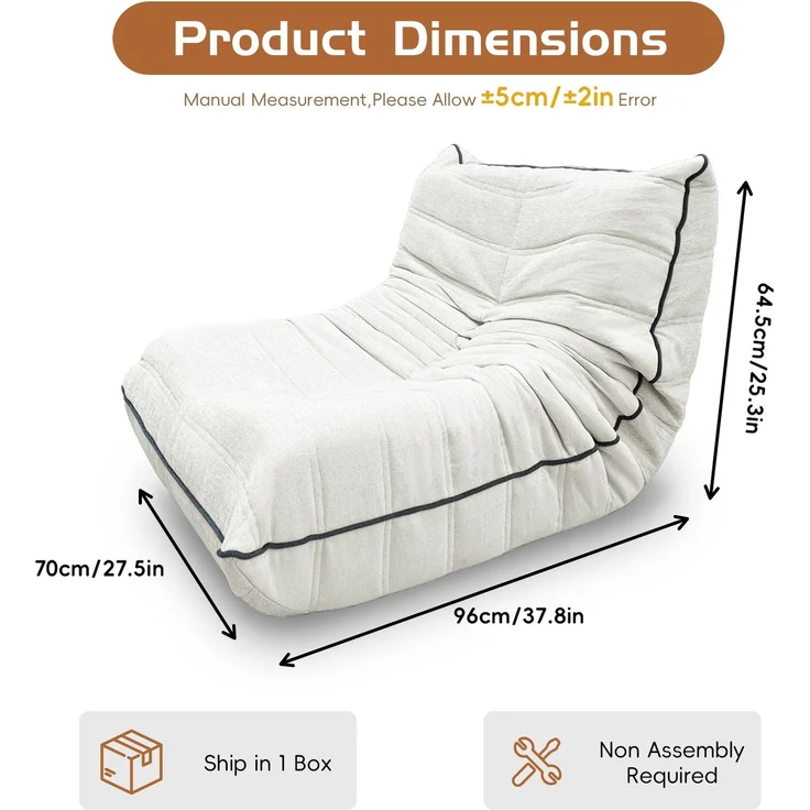 DESVIAE Sitzsack Raupenform Weiß aus Flanell – 85x28x28 cm – Rückenlehne – Bild 3