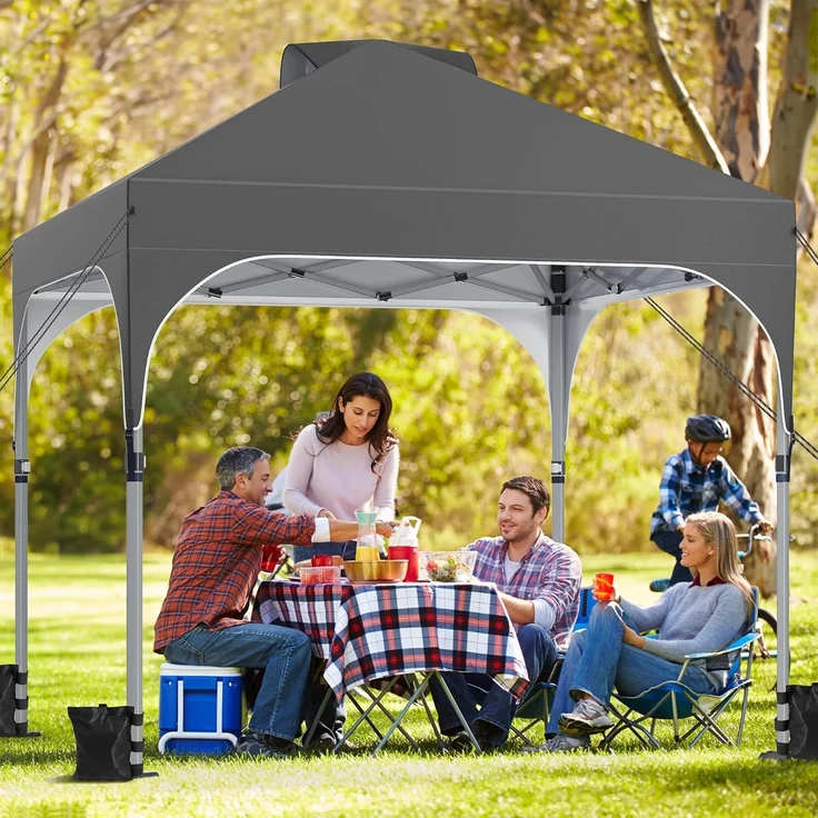 YITAHOME 2,5 x 2,5m wasserdichte Pavillon Faltpavillon, Faltbarer Pop up Pavillon Outdoor Anti-UV Gartenpavillon Höhenverstellbarfür Alle Jahreszeiten Für Party Camping Märkte Pool Festival,Dunkelgrau – Bild 2
