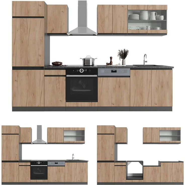 Küchenzeile R-Line Goldkraft Eiche/Anthrazit 300 cm J-Shape, AP Eiche Vicco – Bild 6