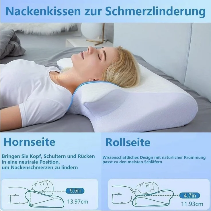 Kityhome Kopfkissen Orthopädisches Nackenkissen Memory Foam – 2 Höhen, waschbarer Bezug, Füllung: 100% Memory Foam, Set, Nackenkissen*1, waschbarer Bezug*1, Nackenstützkissen, Komfort, Atmungsaktiv – Bild 1