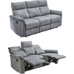 3-Sitzer-Relaxsofa Couch Liegefunktion Federkernpolsterung Velours Vintage Grau
