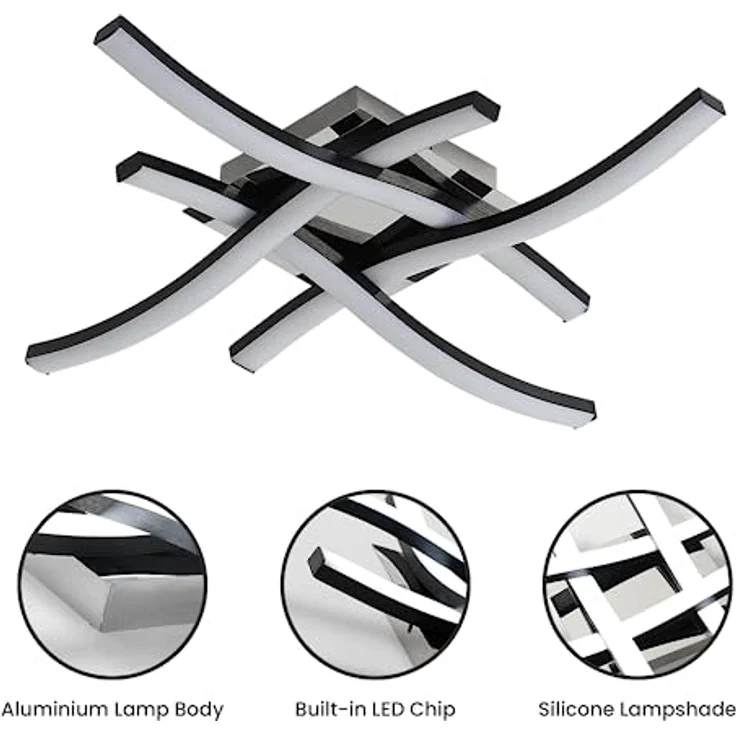 Goeco LED Deckenleuchte, 24W Deckenlampe LED Moderne 6500K Kaltes weißes Licht, Deckenbeleuchtung Innen mit 4 Licht Röhren für Wohnzimmer Schlafzimmer Küche, Schwarz – Bild 5