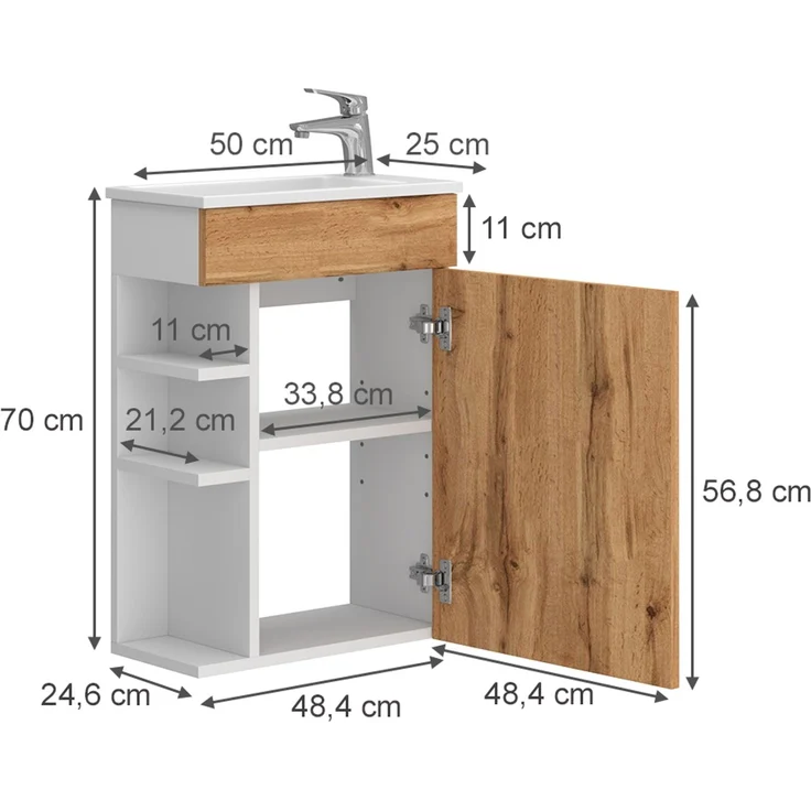 Waschbeckenunterschrank Amadeo Goldkraft Eiche 2 Teile, mit Waschbecken Vicco – Bild 3