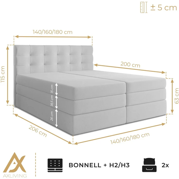 AX LIVING Finike Bett 180x200 cm, Boxspring, Stoff Schwarz – Bild 7