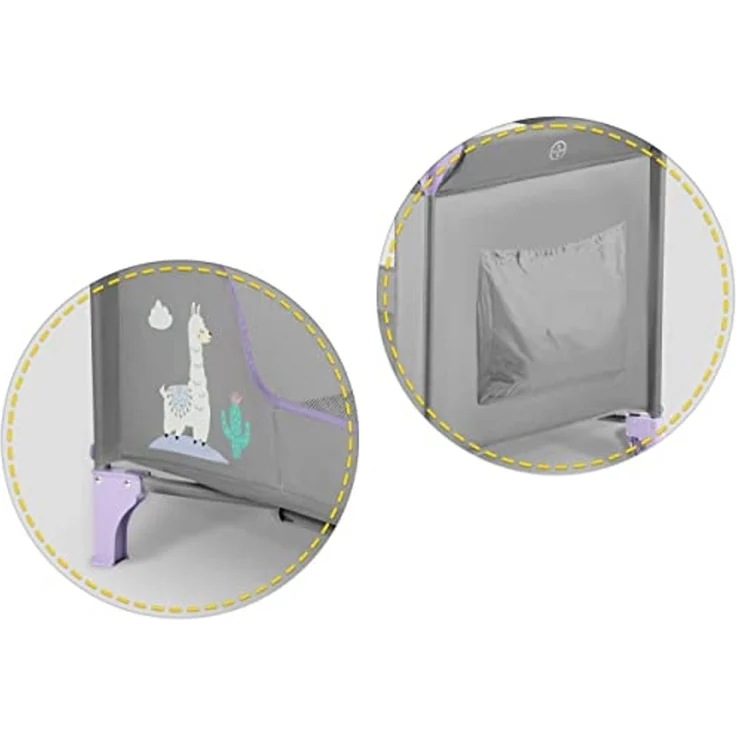 Ricokids Reisebett Baby Mit Matratze 125 x 65 x 78 cm Kinderreisebett Babybett Bis 15 kg 2 Räder Mit Bremsen Abnehmbarer Seiteneingang Transporttasche Faltbar Kompakt Hellgrau Lavendel – Bild 7