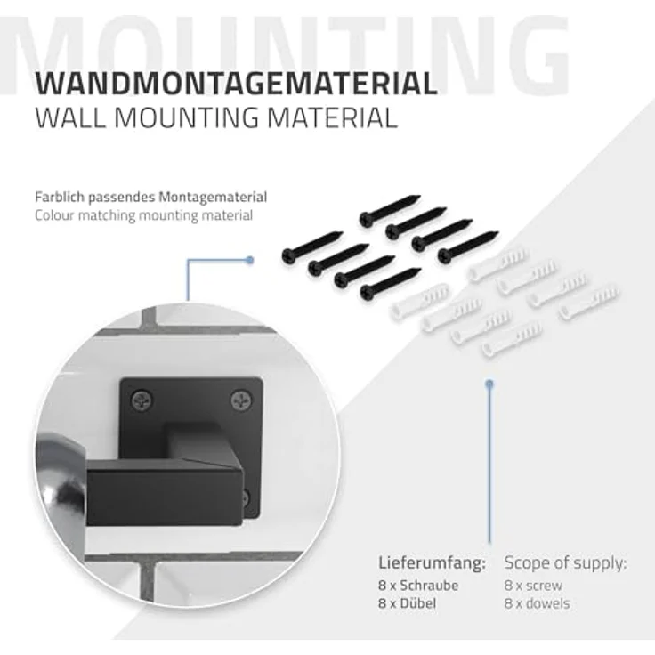 ML DESIGN Kleiderstange U-Form 2er Set, Rechteck für Wandmontage, T12cm x B110cm, Schwarz, Stahl, inkl. Montagematerial, belastbar bis 50 kg – Bild 5