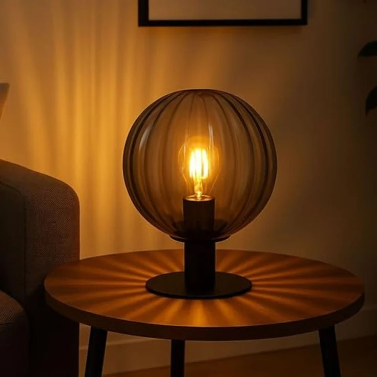 LED Tischleuchte, Metall, Schwarz-matt, Glas Rauchfarbe, D 23 cm – Bild 3