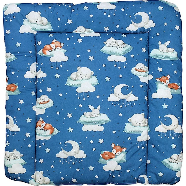 TupTam Baby Wickeltischauflage mit Baumwollbezug Gemustert, Farbe: Schlafende Baby Tiere/Dunkelblau, Größe: 70x50 cm – Bild 1