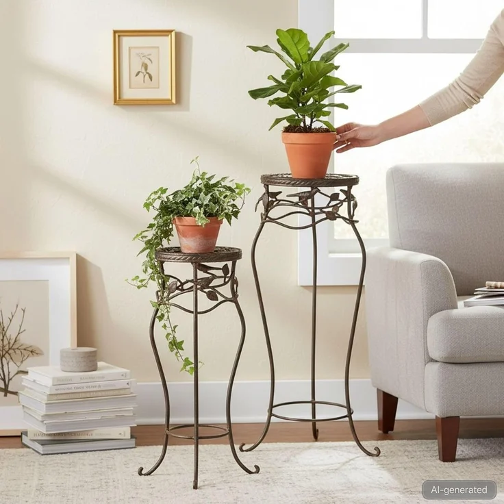 DanDiBo Blumenständer Metall Schwarz /Braun Antik Rund 18215 2er Set 65 cm / 78 cm Pflanzenständer Blumenhocker Beistelltisch Blumensäule Pflanzenhocker – Bild 8