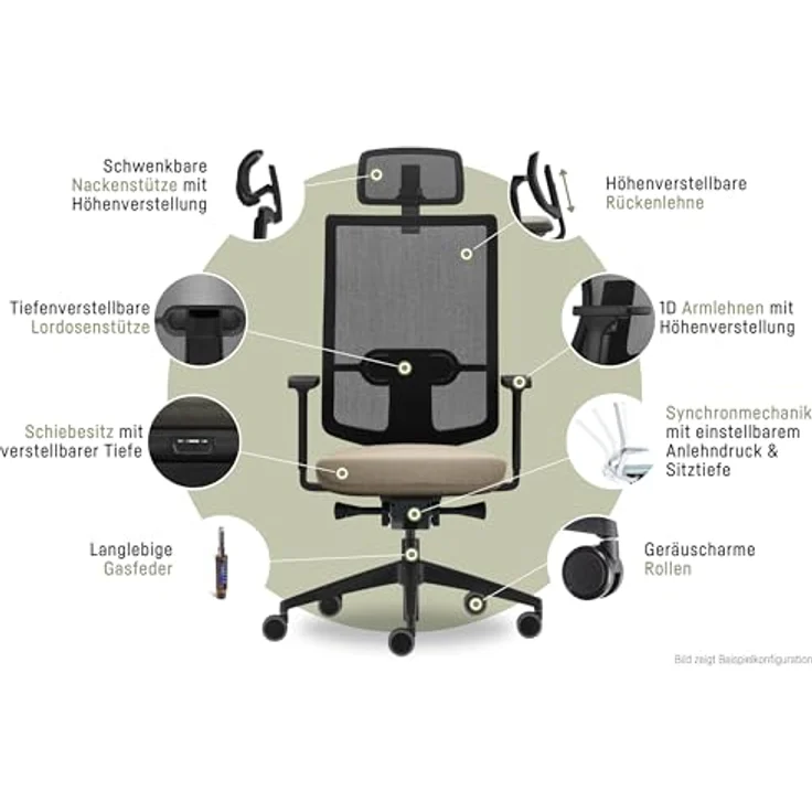 Sedus, se:do PRO Light 2, ergonomischer Bürostuhl, Netzmembran, Creme, Lordosenstütze, Nackenstütze, höhenverstellbar – Bild 9