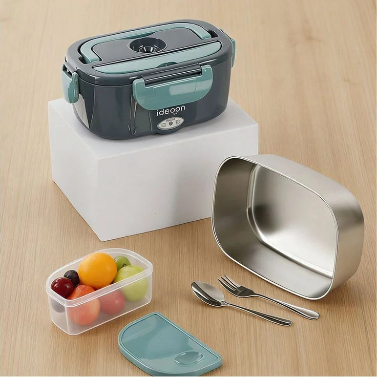 shop'n smile ideoon Elektrische Lunchbox Elektrische Lunchbox 60W 1,5L Warmhaltebox Edelstahl Speisenwärmer, (2-tlg, 1er-Set & 2er-Set), Edelstahlbehälter, Isoliertasche, Besteckset/ in 30 Min. auf 65 °C – Bild 4