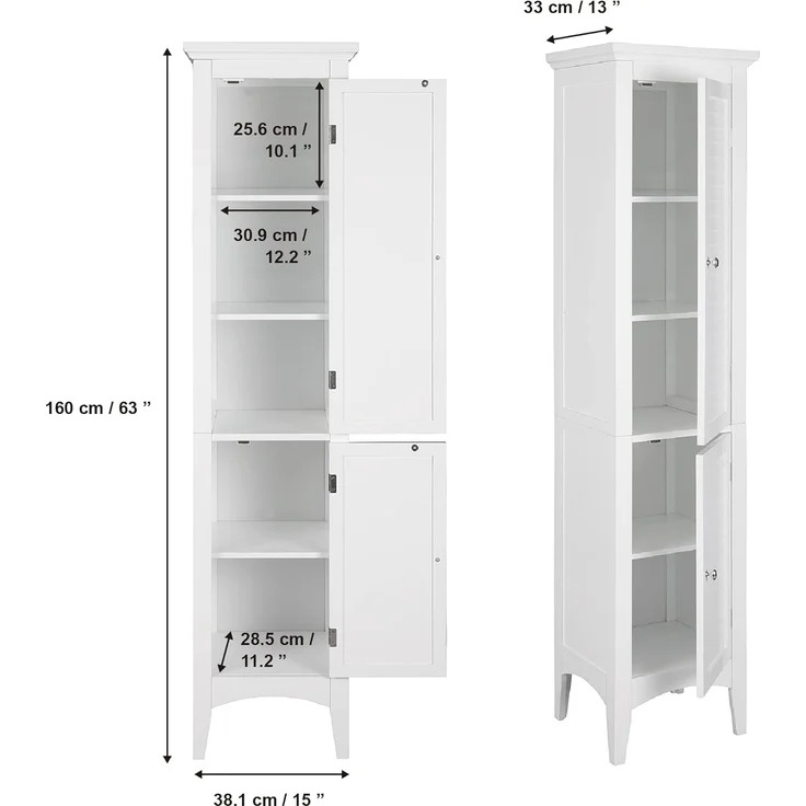 Versanora Badezimmer-Hochschrank Badmöbel Badregal Holzschrank Weiß Teamson ELG-588 – Bild 3