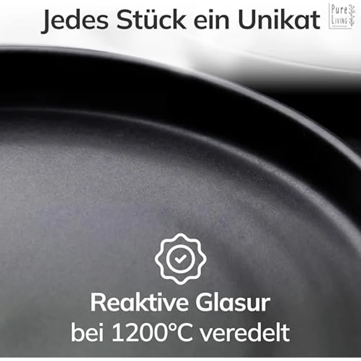 Steingut Geschirrset 12 Pers. Manhattan 36-tlg Hochwertiges Urban Style TEST SEHR GUT Steingut Geschirr Set- Schüssel- und Teller Set- Tafelservice 12 Personen Geschirrsets Pure Living in matt schwarz – Bild 8